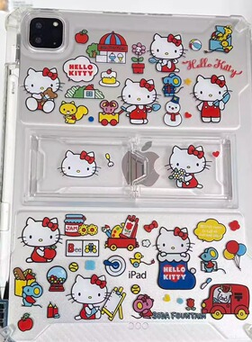卡通PETkitty适用苹果三星华为小米2025ipadpro保护套支架平板Air3468壳带笔槽第十代12.9寸matepad女凯蒂猫9