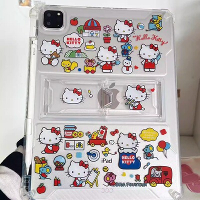 卡通PETkitty适用苹果三星华为小米2025ipadpro保护套支架平板Air3468壳带笔槽第十代12.9寸matepad女凯蒂猫9