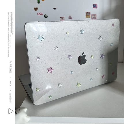 ins韩风透色星星2025款适用macbookair保护壳13.6寸m4苹果macbookpro套15笔记本电脑14寸16键盘膜air透明简约