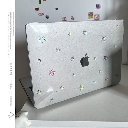 ins韩风透色星星2025款适用macbookair保护壳13.6寸m4苹果macbookpro套15笔记本电脑14寸16键盘膜air透明简约