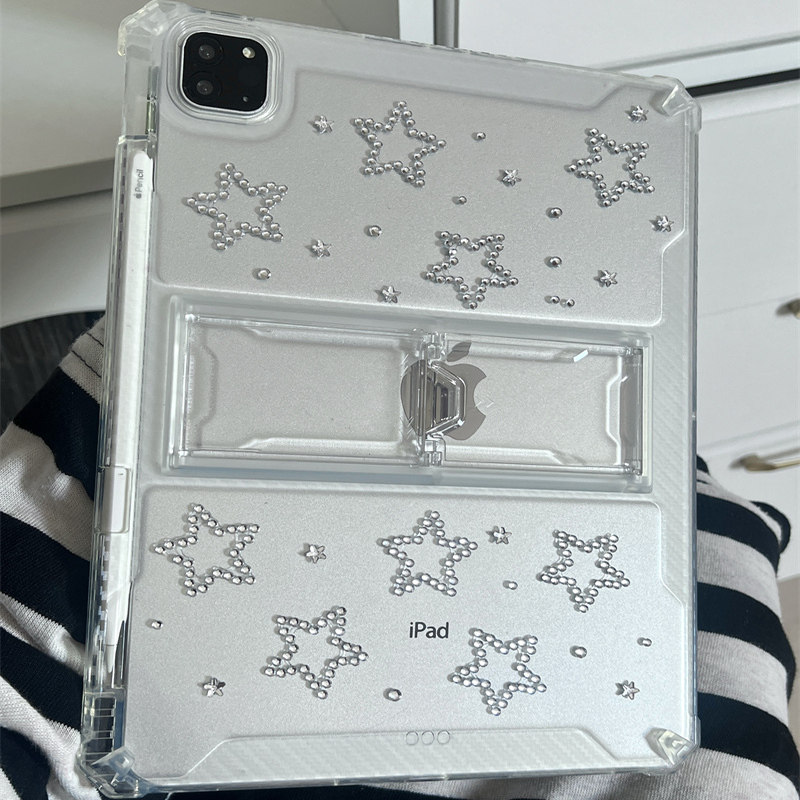 立体钻石星星适用苹果三星华为小米2025ipadpro保护套支架平板Air3468壳带笔槽第十代12.9寸matepad可爱9少女