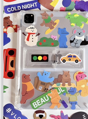 寻壳彩色小熊支架透明适用苹果华为三星vivo小新小米联想平板2022ipad10mini6可爱45壳防摔21英寸air38保护套