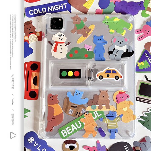 彩色小熊支架透明平板保护套