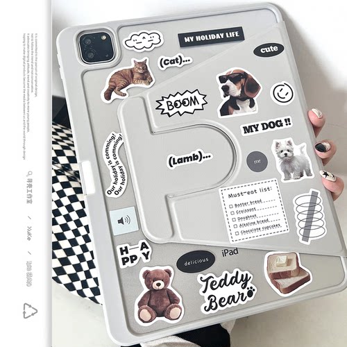寻壳 旋转亚克力材质黑白假日猫贴纸适用华为matepad11.5s苹果2024新款ipad保护套第8910代平板壳带笔槽少女6