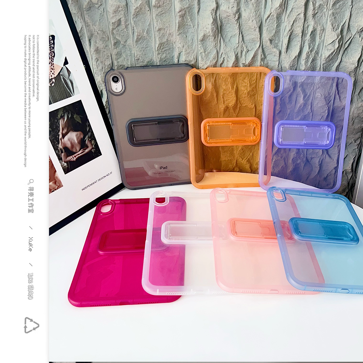 ins纯色透明支架可调节适用苹果三星华为2025ipadpro保护套平板Air34678壳XIAOMI第十代11英寸A小米Matepad女