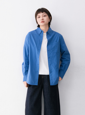 纯棉翻领纯色百搭2026年春季新款长袖衬衫女百搭通勤风上衣