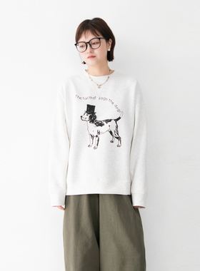 棉质弹力小狗印花套头长袖卫衣女宽松百搭秋季新款休闲上衣