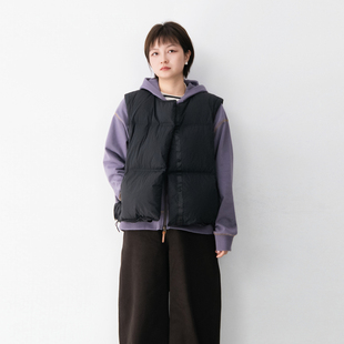 防泼水新国标90%鸭绒填充圆领羽绒马甲女保暖轻薄柔软拼泡芙马夹