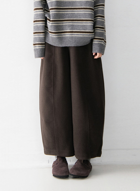 半松紧腰拼接小个子纯色毛呢裤女廓形立体剪裁显瘦显腿长九分裤