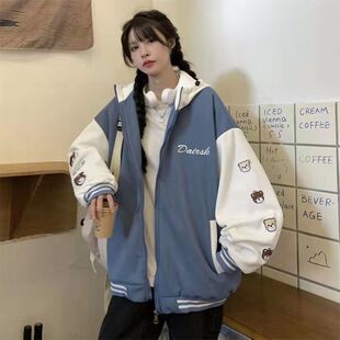 连帽卫衣外套女秋冬季2023新款韩版宽松学生BF风百搭棒球服ins潮
