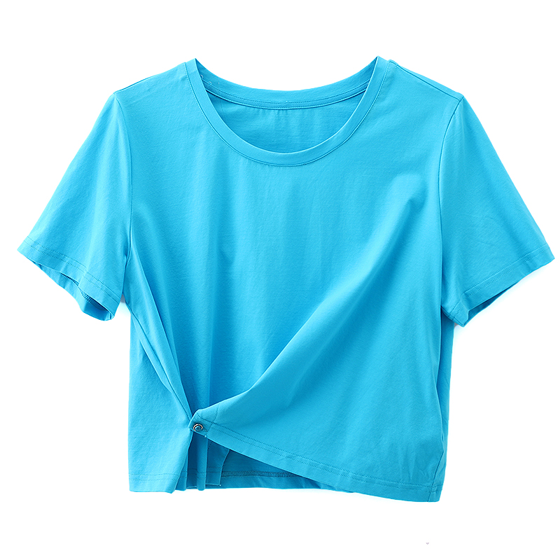 高端269元蔓系列全棉显瘦搭边扣短款高腰修身T恤当季夏季新品女装