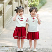 男女童绣花演出服幼儿园表演套装 薄款 夏季 中国风儿童唐装