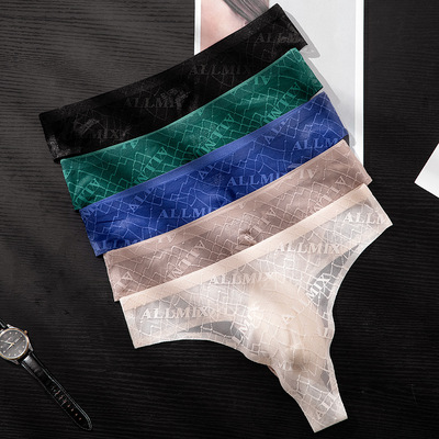 2025新款跨境外贸男士内裤性感透明字母蕾丝无痕丁字裤T裤Thongs