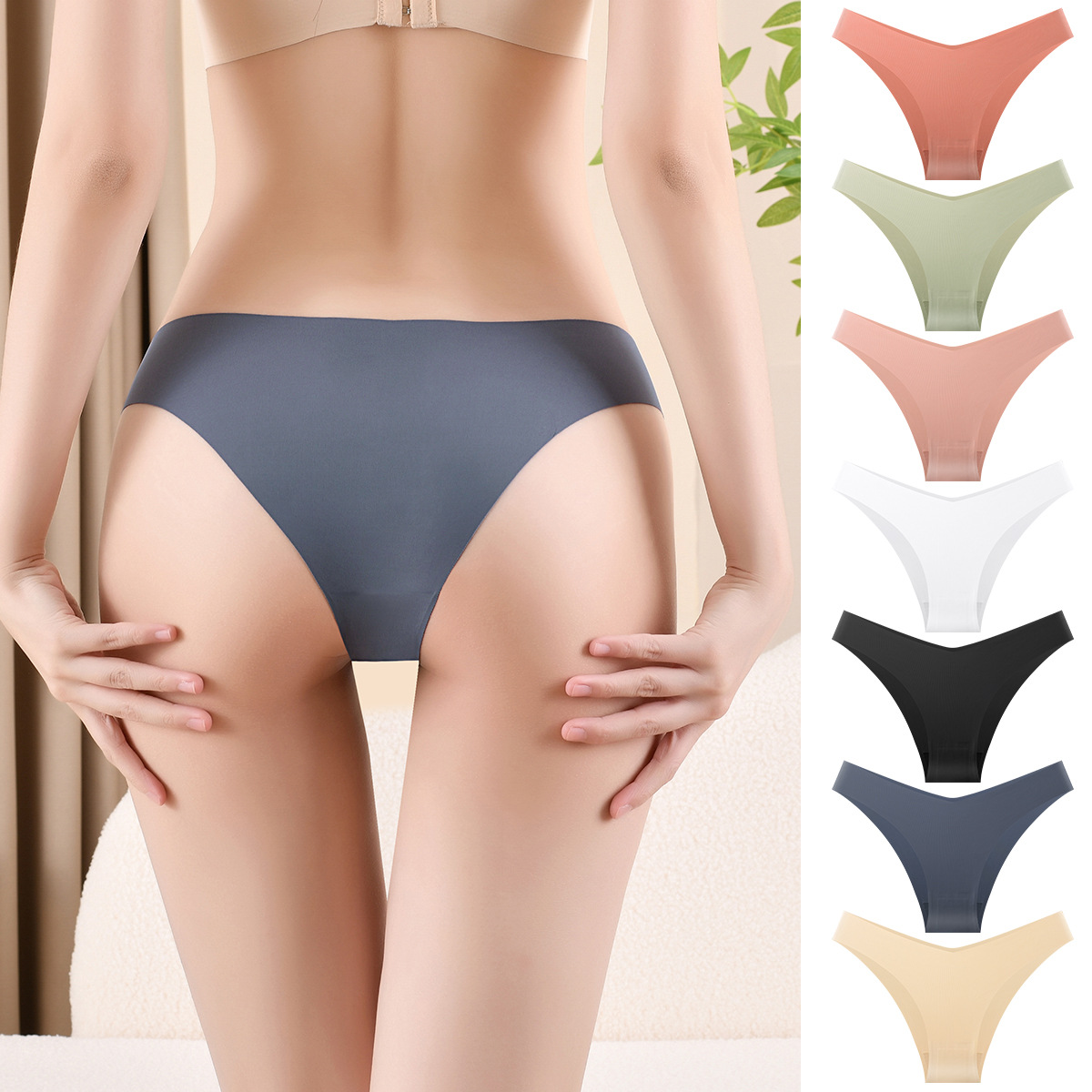 欧美跨境无痕一片式冰丝女士内裤中腰舒适透气女生比基尼三角
