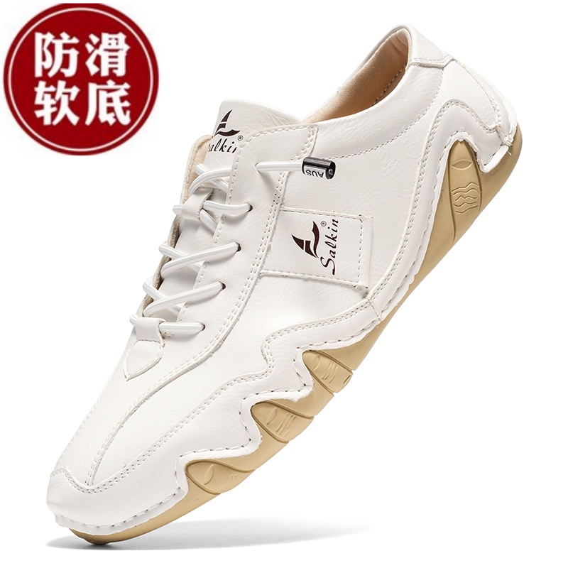 出口美国一脚蹬男鞋真皮2025春秋软底潮流大码豆豆鞋驾车休闲皮鞋