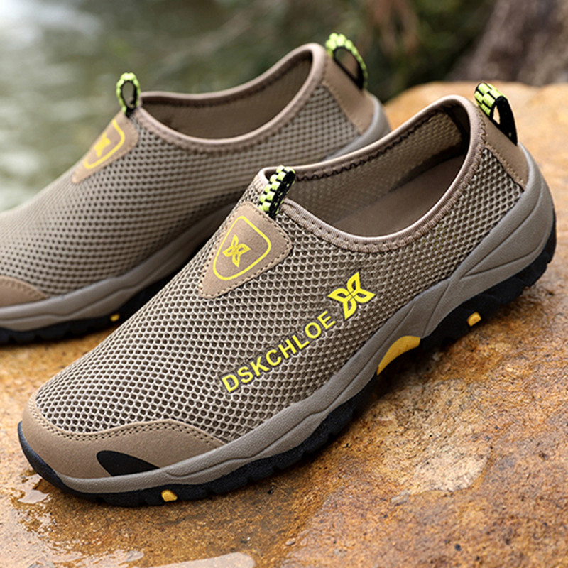 夏季轻便休闲网眼鞋男士户外网布鞋运动一脚蹬透气中老年防臭网鞋