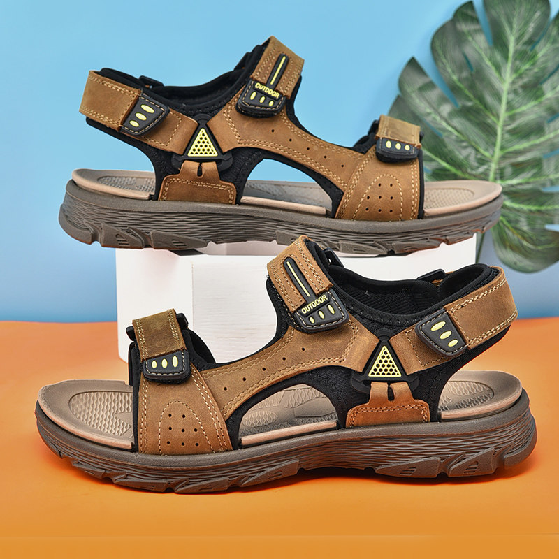 SPECIAL CLEARANCE SANDALS MENS SUMMER WATERPROOF ANTI SLIP SOFT SOLE GENUINE LEATHER MENS CASUAL OUTER WEAR BEACH SHOES TREND PLUS SIZE