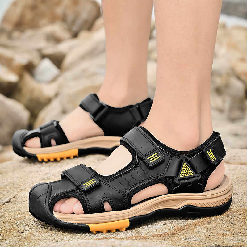 CLEARANCE LEAK SANDALS MENS LEATHER WEAR 2024 NEW SUMMER BREATHABLE NON-SLIP SOFT-SOLE WADING TOE BEACH SHOES