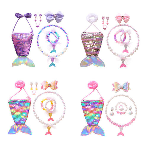 跨境儿童美人鱼尾巴珍珠项链套装