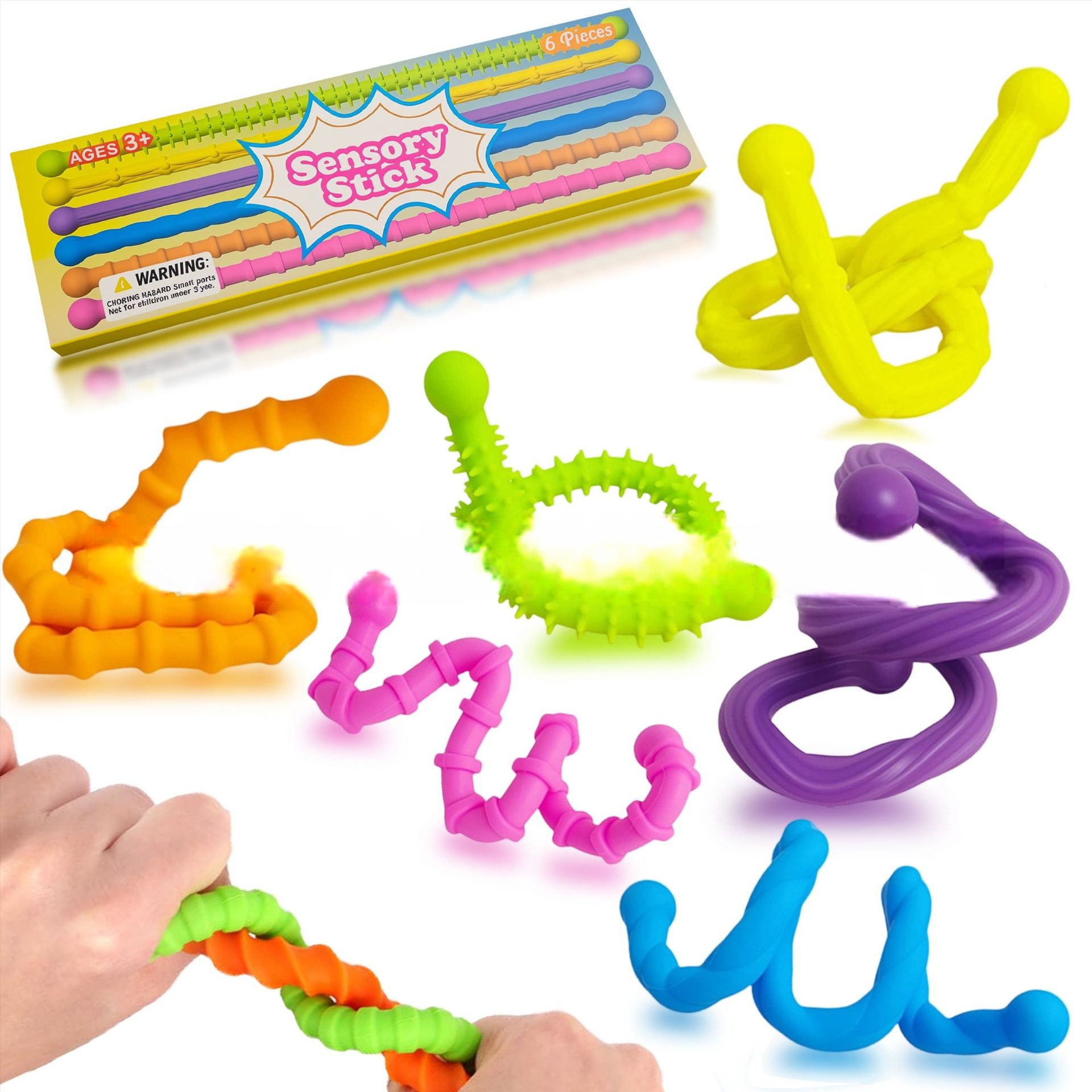 跨境爆款sensory rod可随意变形儿童硅胶感官棒纹理解压乐趣玩具