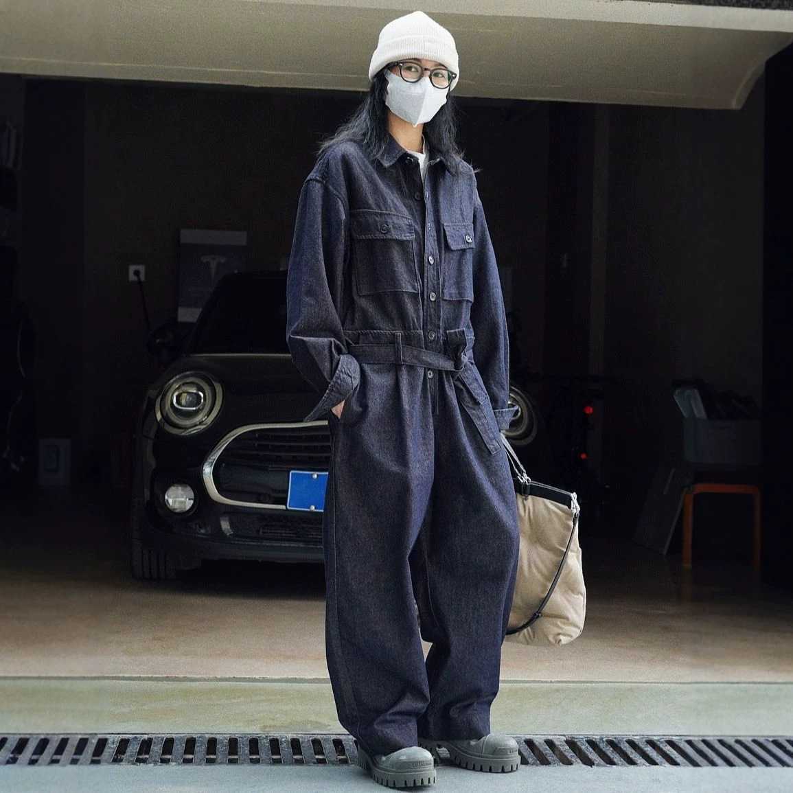 2026春季新款韩版街头感工装风牛仔连体裤宽松系带休闲连体衣裤女