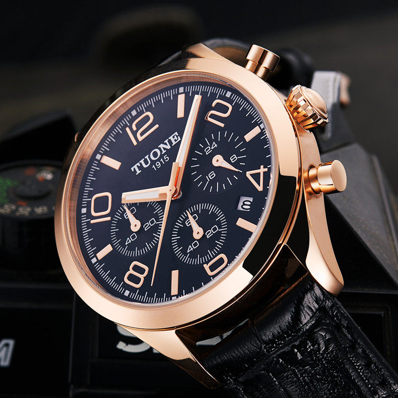 多功能运动防水学生潮男石英表韩版时尚潮流三眼计时皮带手表男