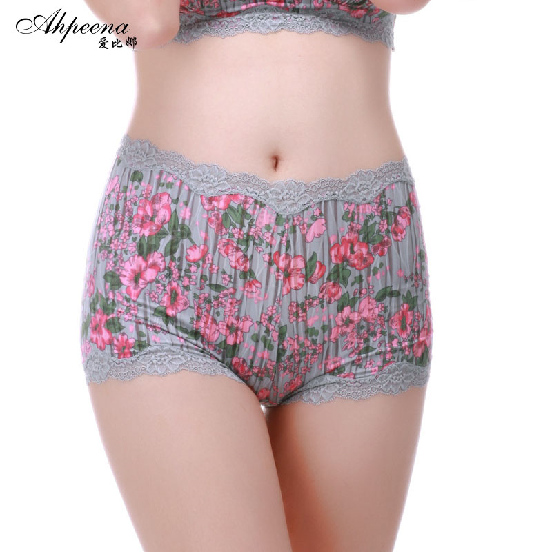 爱比娜夏季中老年无痕内裤女高腰平角裤蕾丝高弹舒适全棉裆底裤女