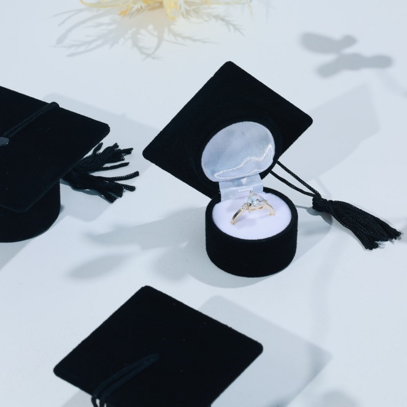 包邮黑色学士帽 毕业戒指盒 礼品纪念盒 绒布首饰盒 创意耳钉盒
