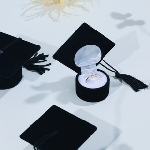 包邮黑色学士帽 毕业戒指盒 礼品纪念盒 绒布首饰盒 创意耳钉盒