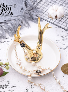 金色鹿角盘子浴室摆件饰品收纳客厅