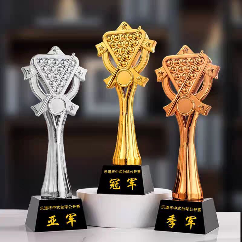 黑八台球水晶奖杯定制树脂桌球小金人创意斯诺克比赛冠军送证书图片