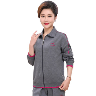 秋冬妈妈装中年人休闲运动服套装女中老年纯棉宽松加大码2件套