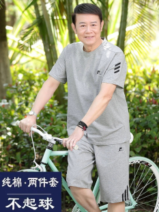 中老年运动套装男夏季爸爸夏装套装短袖t恤爷爷老人夏天衣服男士