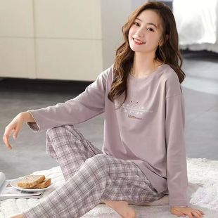 冬家居服套装 100%纯棉睡衣女春秋长袖 甜美学生宿舍休闲可外穿韩版