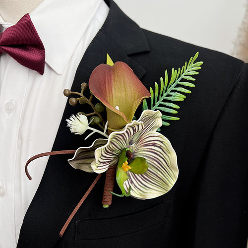 田园风蝴蝶兰马蹄莲婚礼仿真胸花