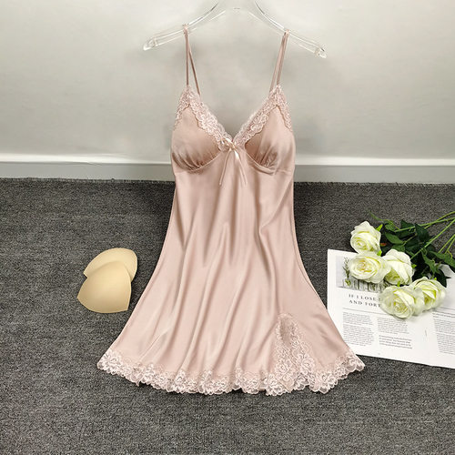 冰丝吊带带胸垫薄款性感睡裙
