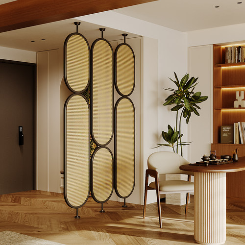 设计师推荐实木屏风隔断藤编客厅入户民宿别墅高端艺术可旋转屏风