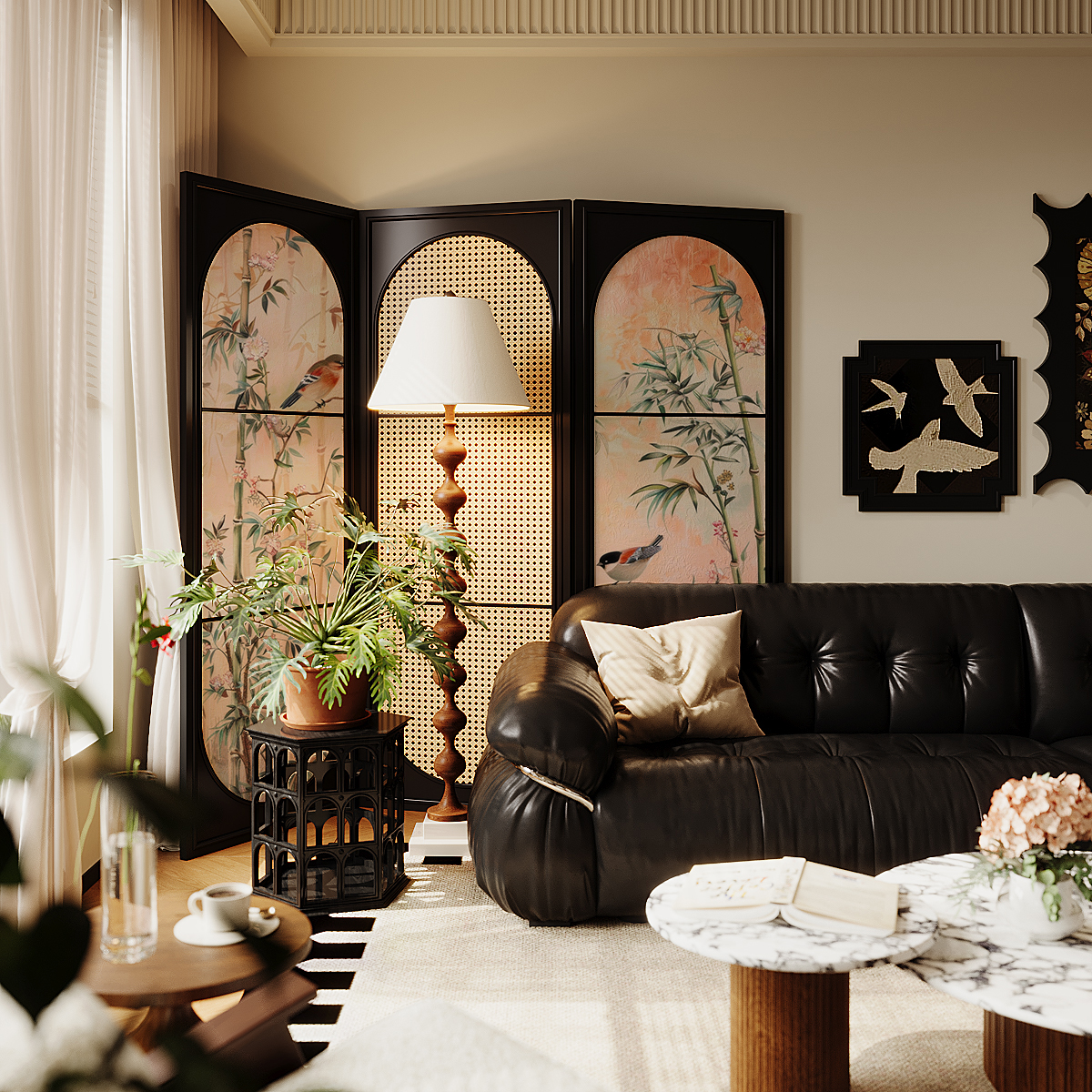 法式中古风屏风隔断客厅入户酒店餐厅家用装饰沙发背景墙移动折叠