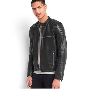 美国贸易公司冬季 美产蜡染牛皮夹棉保暖机车皮夹克真皮皮衣 新款