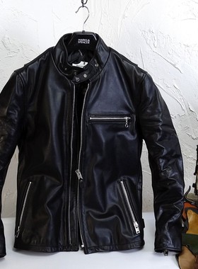 马皮赔本抛售致敬Cafe Racer咖啡骑士立领男皮衣夹克双向节领口