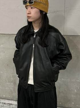 日版中性复古大廓型男女通穿情侣真皮皮衣印度山羊皮软韧