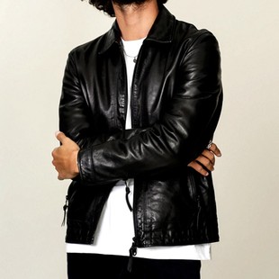 日本贸易公司巴基斯坦油蜡绵羊皮水洗做旧褶皱夹薄棉真皮皮衣男