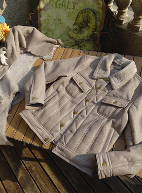 复刻rrl风暴骑士复古龟裂澳洲羊皮毛一体美式复古夹克男保暖外套