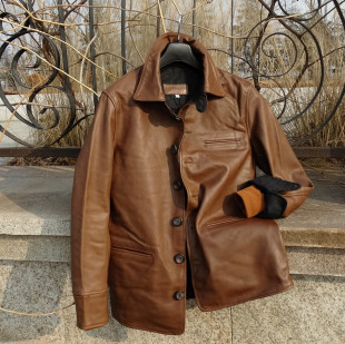 真皮皮衣日系复古咔叽外套 无涂水牛皮 司闸员 大福利