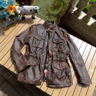 美式 中长款 M65猎装 复古重水洗落色做旧孟加拉茶心牛皮 3折首推