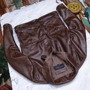 复古哥萨克青果领 美国进口油浸蜡变牛皮美式 限量3折秒杀