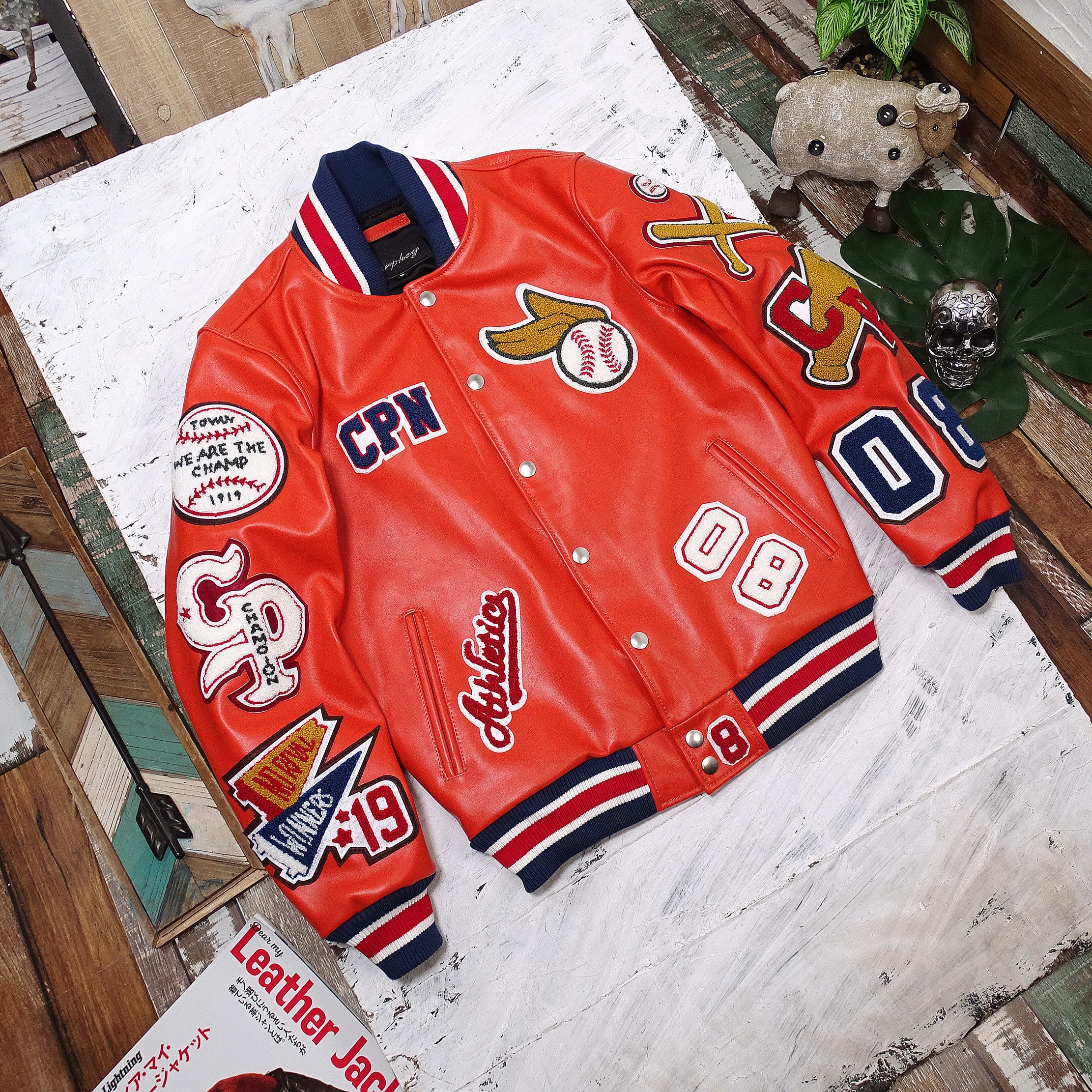 头层牛皮真皮皮衣刺绣多标棒球服