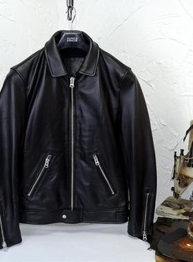 桑尼特价福利出日本30年代头层绵羊皮翻领直拉真皮皮衣男御寒里料