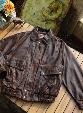 中性风复古宽松大廓型美式复古重水洗落色做旧孟加拉茶心牛皮