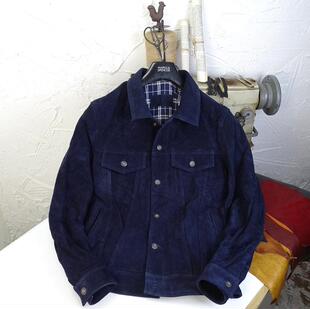 重磅反毛牛皮经典 第三代牛仔阿美咔叽复古绒面男真皮皮衣